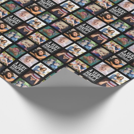 Acht foto's Collage Happy Birthday Wrapping Paper Cadeaupapier (Hoek)