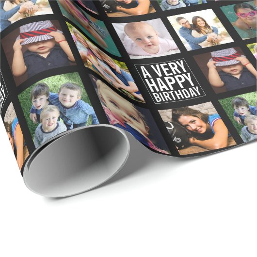 Acht foto's Collage Happy Birthday Wrapping Paper Cadeaupapier (Rol Hoek)