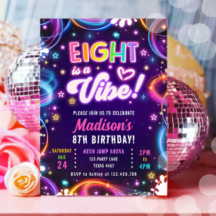 Acht is een Vibe 8e Retro Neon Glow Girl Verjaarda Kaart