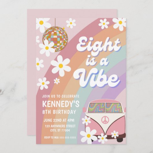 Acht is een vibe 8e verjaardag uitnodiging (Voorkant / Achterkant)