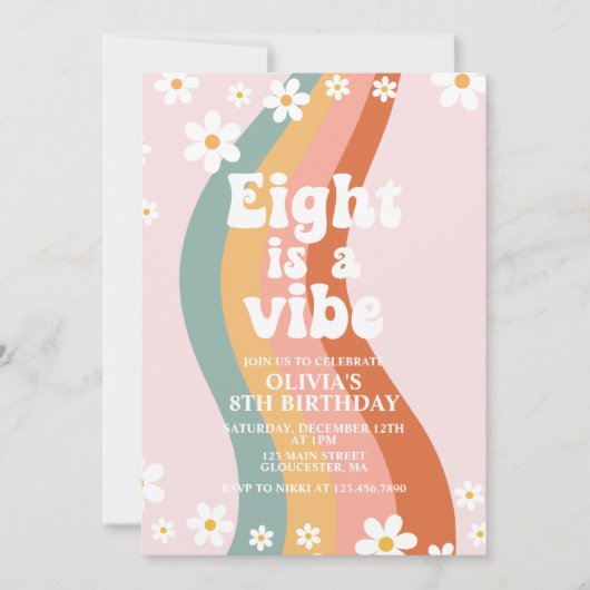 Acht is een Vibe groovy daisy regenboog 8e verjaar Kaart (Voorkant)