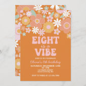 Acht is een vibe Groovy Retro Floral 8e verjaardag Kaart (Voorkant / Achterkant)