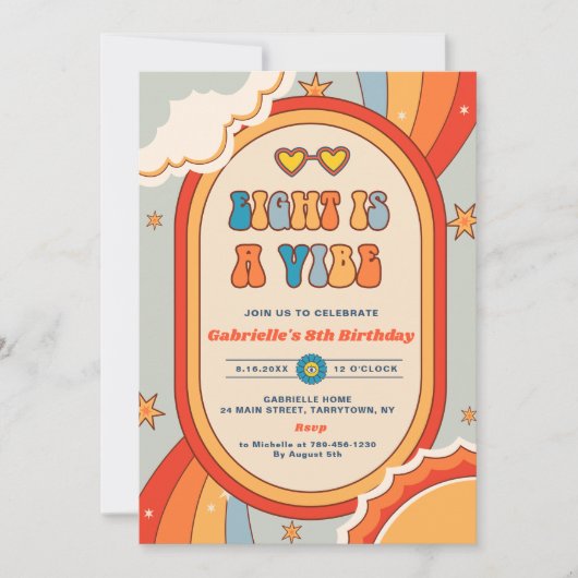 Acht is een Vibe Groovy Retro Rainbow 8e verjaarda Kaart (Voorkant)