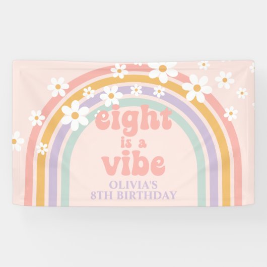 Acht is een Vibe Pastel regenboog 8e verjaardag Spandoek (Horizontaal)