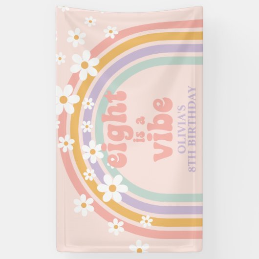 Acht is een Vibe Pastel regenboog 8e verjaardag Spandoek (Verticaal)