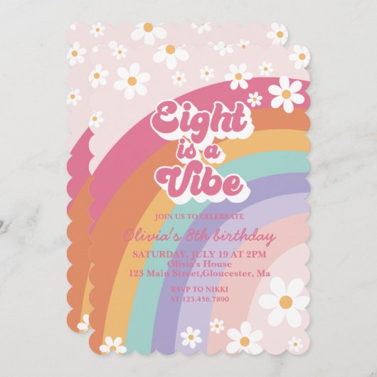 Acht is een Vibe Rainbow 8th Birthday uitnodiging (Voorkant / Achterkant)