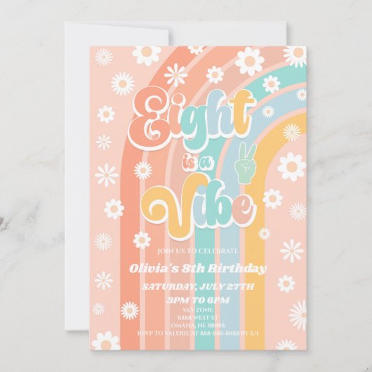Acht is een Vibe Rainbow Daisy 8e verjaardag Kaart (Voorkant)