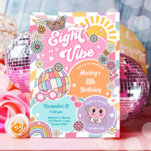 Acht is een vibe retro preppy varsity verjaardag kaart
