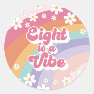 Acht is een Vibe Retro Rainbow 8th Verjaardag Ronde Sticker