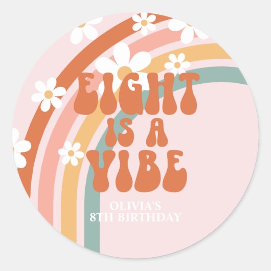 Acht is een Vibe Retro regenboog 8e verjaardag Ronde Sticker (Voorkant)