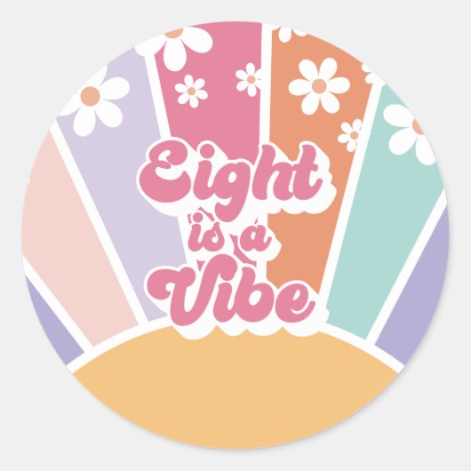 Acht is een Vibe Retro Sunshine Rainbow Daisy Ronde Sticker (Voorkant)