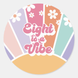Acht is een Vibe Retro Zonneschijn Regenboog Madel Ronde Sticker