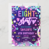 Acht is geweldig neon gloed 8e verjaardagsfeest kaart (Voorkant)