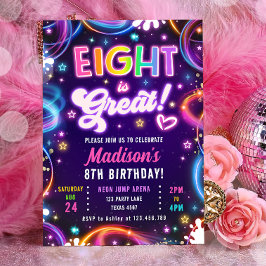 Acht is Grote 8e Retro Neon Glow Girl Verjaardag Kaart