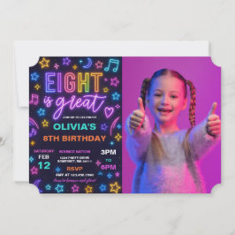 Acht is Grote Neon Glow 8e Verjaardagsfeest Foto Kaart
