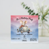 Acht jaar Jongen Verjaardag Muis Rijdende Auto Kaart (Staand voorkant)