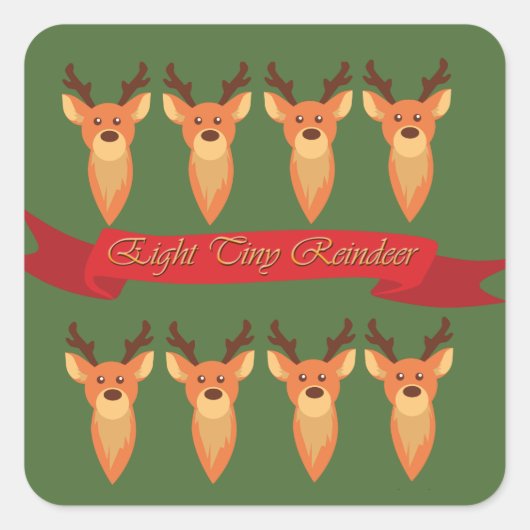 Acht kleine rendiertjes vierkante sticker (Voorkant)