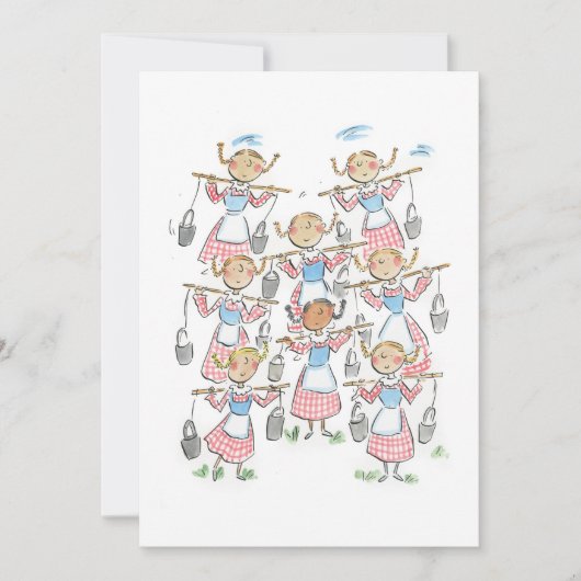 Acht meiden bij het melken kaart (Voorkant)