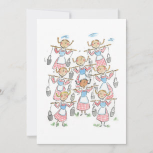 Acht meiden bij het melken kaart