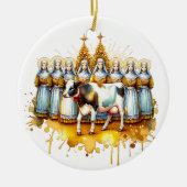 Acht meiden bij het melken | Twaalf dagen Kerst Keramisch Ornament (Voorkant)