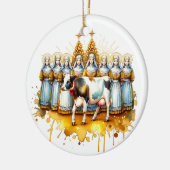 Acht meiden bij het melken | Twaalf dagen Kerst Keramisch Ornament (Links)