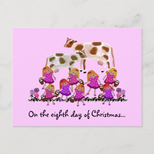 Acht meiden melken Briefkaarten (Voorkant)