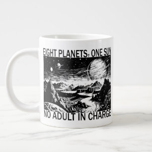 Acht planeten één zon geen volwassene aan het hoof grote koffiekop