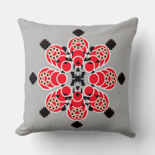 Acht punt Mandala - rood, grijs en zwart Kussen