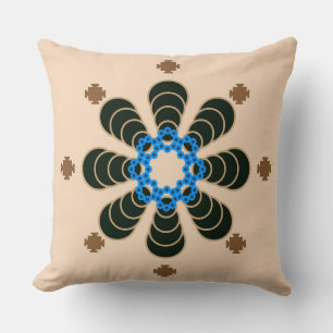 Acht punten Mandala, Chocolade, Tan, Beige en Blue Kussen