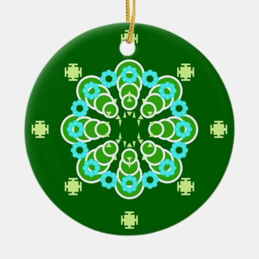 Acht punten Mandala, Dark Jade Green en Aqua Keramisch Ornament (Voorkant)