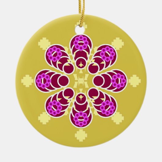 Acht punten Mandala, Mustard Gold en Paars Keramisch Ornament (Voorkant)