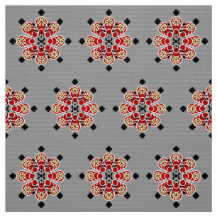 Acht punten Mandala, Rood, Zwart en Grijs / Grijs Stof