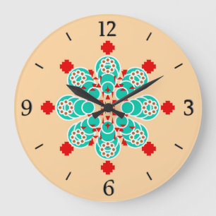Acht punten Mandala - turquoise en perziken Grote Klok