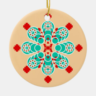 Acht punten Mandala - turquoise en perziken Keramisch Ornament