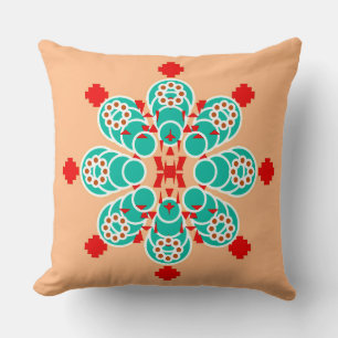 Acht punten Mandala - turquoise en perziken Kussen