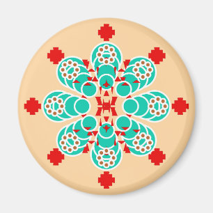 Acht punten Mandala - turquoise en perziken Magneet