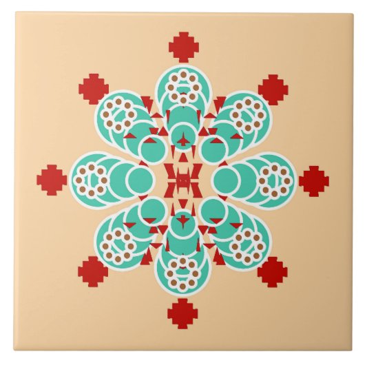 Acht punten Mandala - turquoise en perziken Tegeltje (Voorkant)