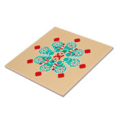 Acht punten Mandala - turquoise en perziken Tegeltje (Zijkant)