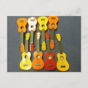 Acht Rode Oranje Gele Ukuleles Ansichtkaart Briefkaart
