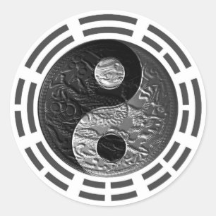 Acht trigrammen Yin Yang Embossed Dragon Ronde Sticker