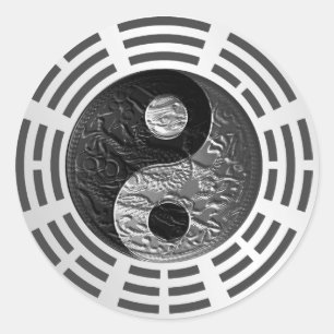 Acht Trigrams Yin Yang Embossed Dragon (maat S) Ronde Sticker