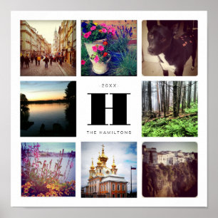 Acht Vierkante Fotocollage met Familie Monogram Poster