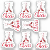 Acht wijnglazen spetterende rode wijn sticker (Voorkant)