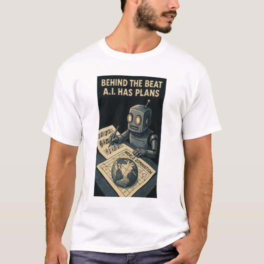Achter de beat: A.I. heeft plannen | AI Art T-shirt (Voorkant)