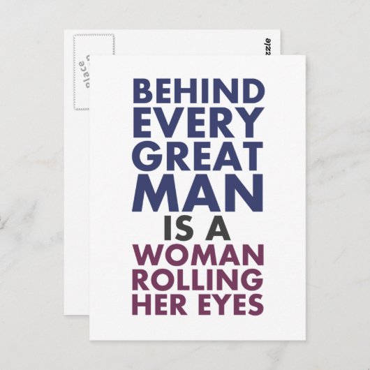 Achter elk groot Man zit een vrouw die haar ogen d Briefkaart (Voorkant / Achterkant)