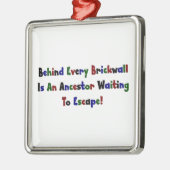 Achter elke brickwall zit een ancestor ... metalen ornament (Links)