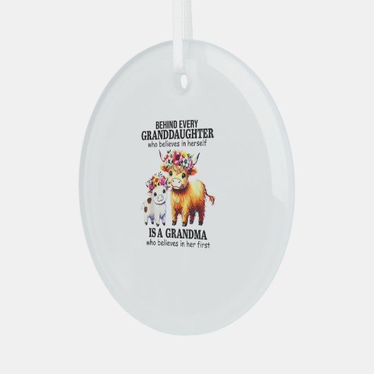 Achter elke kleindochter die in zichzelf gelooft glas ornament (Voorkant links)