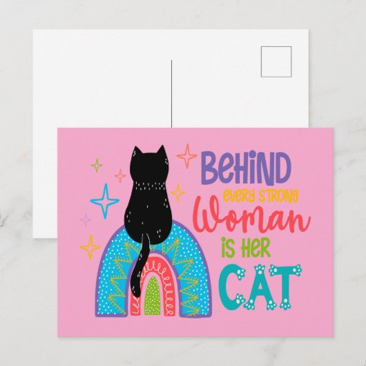Achter elke sterke vrouw zit haar kat briefkaart (Voorkant / Achterkant)