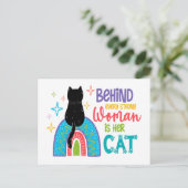 Achter elke sterke vrouw zit haar kat briefkaart (Staand voorkant)