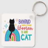 Achter elke sterke vrouw zit haar kat sleutelhanger (Achterkant)